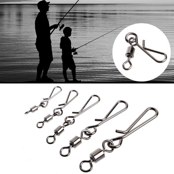 50Pcs Fishing Swivels Rolling Swivel Snap Hook Lure Tackle Connectors 10/8/6/4/2